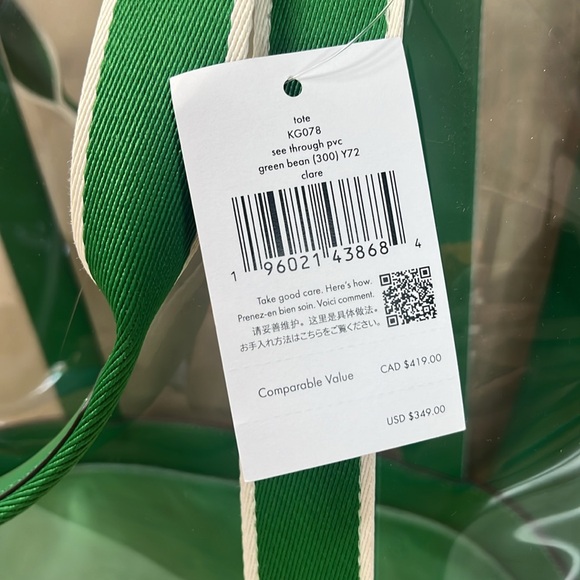 ♠️kate spade Clare Clear See Through Stadium Tote Bag, Green Bean NWT - Picture 14 of 15